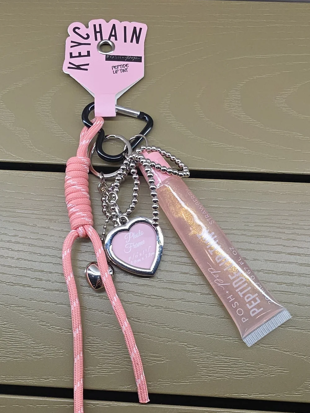 Peptide Lip Tint Keychain with Pink Heart Charm -
